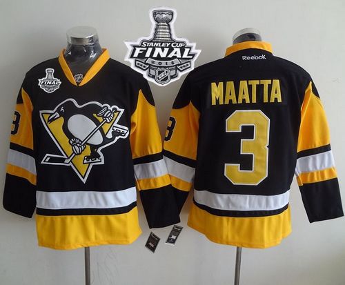 Penguins #3 Olli Maatta Black Alternate 2016 Stanley Cup Final Patch Stitched NHL Jersey
