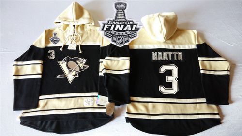 Penguins #3 Olli Maatta Black Sawyer Hooded Sweatshirt 2016 Stanley Cup Final Patch Stitched NHL Jersey