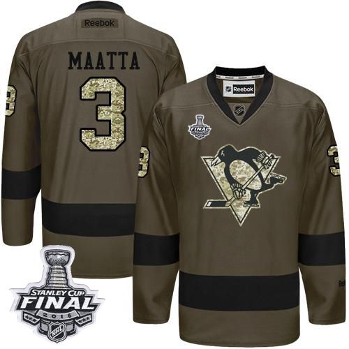 Penguins #3 Olli Maatta Green Salute to Service 2016 Stanley Cup Final Patch Stitched NHL Jersey