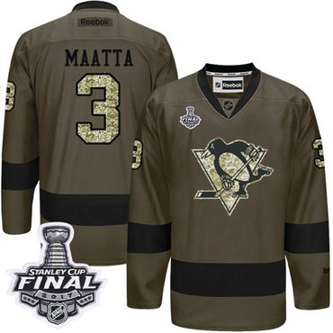 Penguins #3 Olli Maatta Green Salute to Service 2017 Stanley Cup Final Patch Stitched NHL Jersey