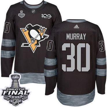 Penguins #30 Matt Murray Black 1917-2017 100th Anniversary Stanley Cup Final Patch Stitched NHL Jersey