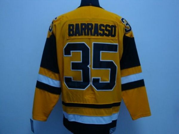 Youth Penguins #35 Tom Barrasso Stitched Mitchell&Ness Yellow NHL Jersey