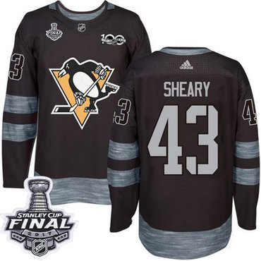Penguins #43 Conor Sheary Black 1917-2017 100th Anniversary Stanley Cup Final Patch Stitched NHL Jersey