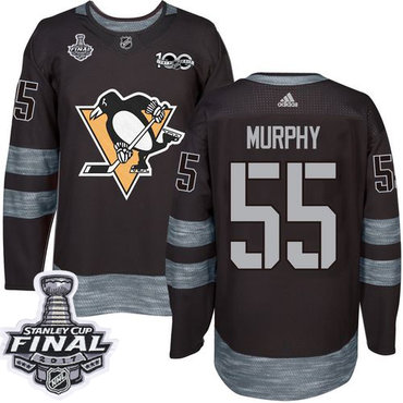 Penguins #55 Larry Murphy Black 1917-2017 100th Anniversary Stanley Cup Final Patch Stitched NHL Jersey