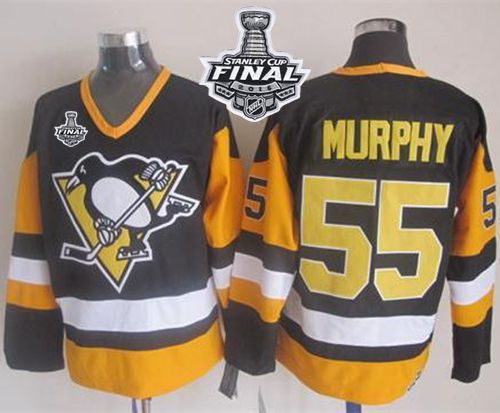 Penguins #55 Larry Murphy Black CCM Throwback 2016 Stanley Cup Final Patch Stitched NHL Jersey