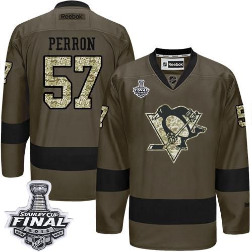 Penguins #57 David Perron Green Salute to Service 2016 Stanley Cup Final Patch Stitched NHL Jersey