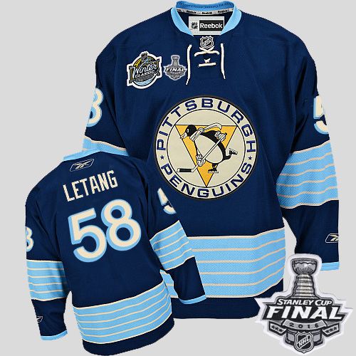 Penguins #58 Kris Letang 2011 Winter Classic Vintage Dark Blue 2016 Stanley Cup Final Patch Stitched NHL Jersey