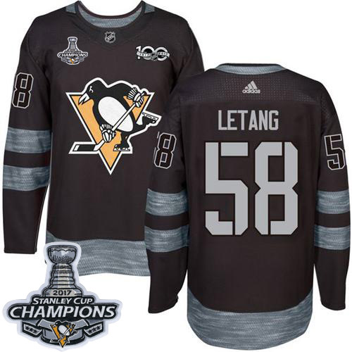 Penguins #58 Kris Letang Black 1917-2017 100th Anniversary Stanley Cup Finals Champions Stitched NHL Jersey