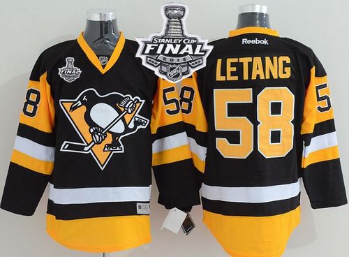 Penguins #58 Kris Letang Black Alternate 2016 Stanley Cup Final Patch Stitched NHL Jersey