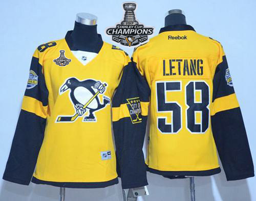 Penguins #58 Kris Letang Gold 2017 Stadium Series Stanley Cup Finals Champions Women's Stitched NHL Jersey