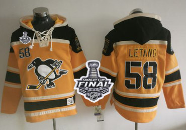 Penguins #58 Kris Letang Gold Sawyer Hooded Sweatshirt 2017 Stanley Cup Finals Champions Stitched NHL Jersey Penguins #58 Kris Letang Gold Sawyer Hooded Sweatshirt 2017 Stanley Cup Finals Champions Stitched NHL Jersey