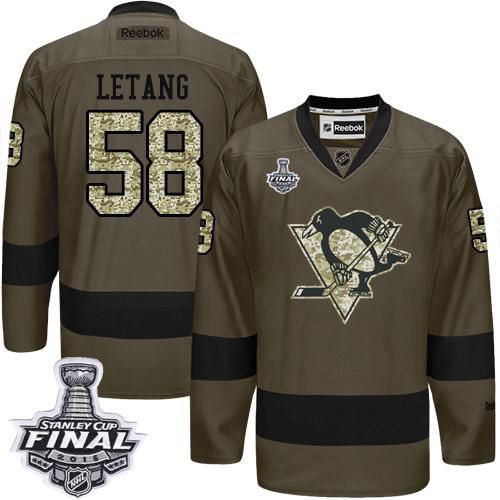 Penguins #58 Kris Letang Green Salute to Service 2016 Stanley Cup Final Patch Stitched NHL Jersey