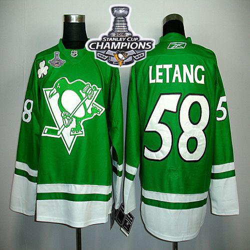 Penguins #58 Kris Letang Green St Patty's Day 2016 Stanley Cup Champions Stitched NHL Jersey Penguins #58 Kris Letang Green St Patty's Day 2016 Stanley Cup Champions Stitched NHL Jersey