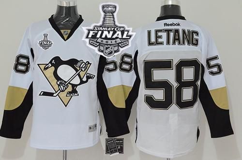 Penguins #58 Kris Letang White 2016 Stanley Cup Final Patch Stitched NHL Jersey