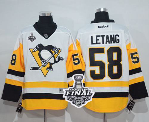 Penguins #58 Kris Letang White New Away 2017 Stanley Cup Final Patch Stitched NHL Jersey