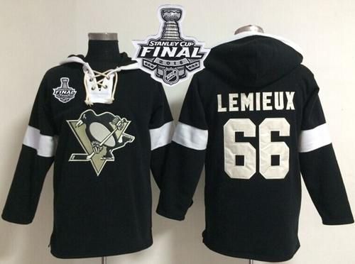 Penguins #66 Mario Lemieux Black 2016 Stanley Cup Final Patch NHL Pullover Hoodie