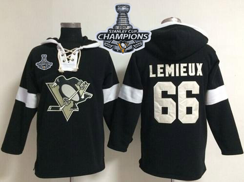 Penguins #66 Mario Lemieux Black 2017 Stanley Cup Finals Champions NHL Pullover Hoodie