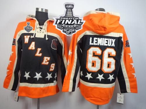 Penguins #66 Mario Lemieux Black All Star Sawyer Hooded Sweatshirt 2016 Stanley Cup Final Patch Stitched NHL Jersey