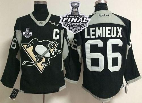 Penguins #66 Mario Lemieux Black Practice 2016 Stanley Cup Final Patch Stitched NHL Jersey