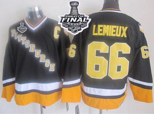 Penguins #66 Mario Lemieux Black Yellow CCM Throwback 2017 Stanley Cup Final Patch Stitched NHL Jersey