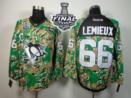 Penguins #66 Mario Lemieux Camo Veterans Day Practice 2016 Stanley Cup Final Patch Stitched NHL Jersey