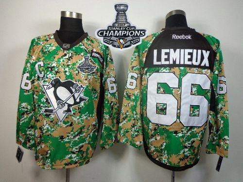 Penguins #66 Mario Lemieux Camo Veterans Day Practice 2017 Stanley Cup Finals Champions Stitched NHL Jersey