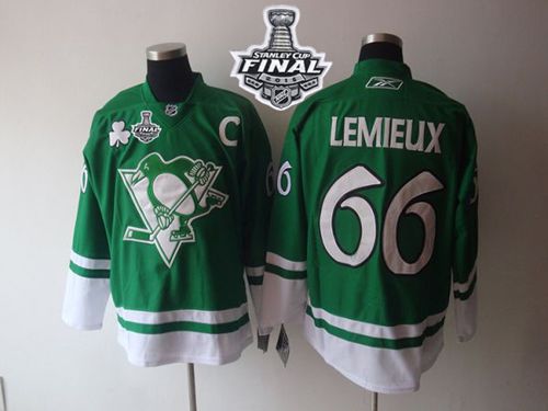 Penguins #66 Mario Lemieux Green St Patty's Day 2016 Stanley Cup Final Patch Stitched NHL Jersey