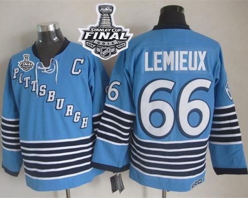 Penguins #66 Mario Lemieux Light Blue CCM Throwback 2016 Stanley Cup Final Patch Stitched NHL Jersey