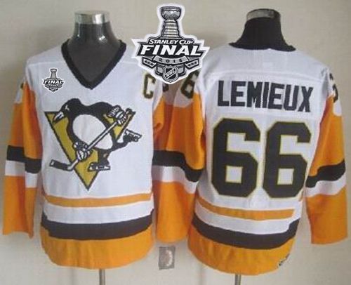 Penguins #66 Mario Lemieux White Black CCM Throwback 2016 Stanley Cup Final Patch Stitched NHL Jersey