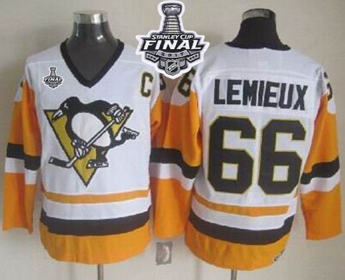 Penguins #66 Mario Lemieux White Black CCM Throwback 2017 Stanley Cup Final Patch Stitched NHL Jersey