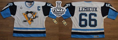 Penguins #66 Mario Lemieux White Blue CCM Throwback 2016 Stanley Cup Final Patch Stitched NHL Jersey