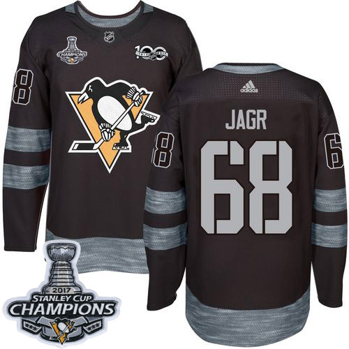 Penguins #68 Jaromir Jagr Black 1917-2017 100th Anniversary Stanley Cup Finals Champions Stitched NHL Jersey