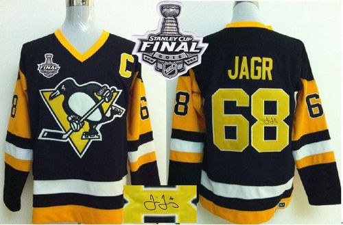 Penguins #68 Jaromir Jagr Black CCM Throwback Autographed 2016 Stanley Cup Final Patch Stitched NHL Jersey