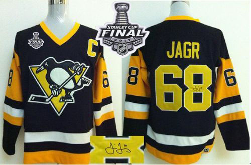 Penguins #68 Jaromir Jagr Black CCM Throwback Autographed 2017 Stanley Cup Final Patch Stitched NHL Jersey