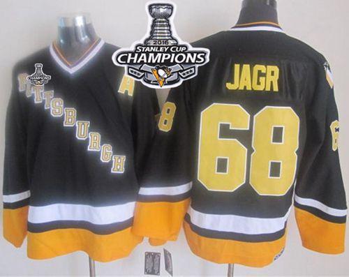Penguins #68 Jaromir Jagr Black Yellow CCM Throwback 2016 Stanley Cup Champions Stitched NHL Jersey