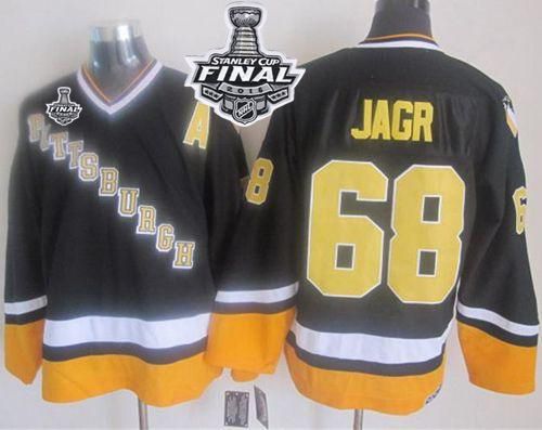Penguins #68 Jaromir Jagr Black Yellow CCM Throwback 2016 Stanley Cup Final Patch Stitched NHL Jersey