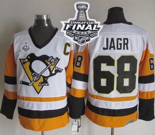 Penguins #68 Jaromir Jagr White Black CCM Throwback 2016 Stanley Cup Final Patch Stitched NHL Jersey