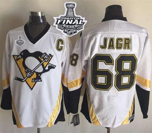 Penguins #68 Jaromir Jagr White CCM Throwback 2016 Stanley Cup Final Patch Stitched NHL Jersey