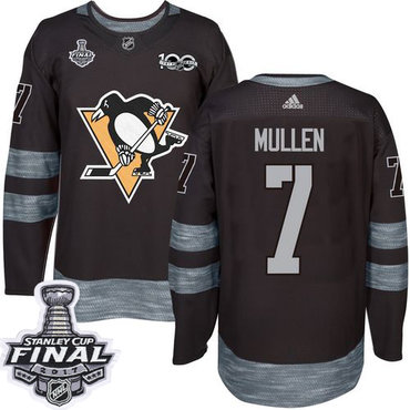 Penguins #7 Joe Mullen Black 1917-2017 100th Anniversary Stanley Cup Final Patch Stitched NHL Jersey