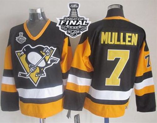 Penguins #7 Joe Mullen Black CCM Throwback 2016 Stanley Cup Final Patch Stitched NHL Jersey