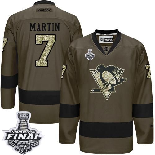 Penguins #7 Paul Martin Green Salute to Service 2016 Stanley Cup Final Patch Stitched NHL Jersey