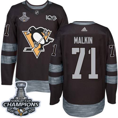 Penguins #71 Evgeni Malkin Black 1917-2017 100th Anniversary Stanley Cup Finals Champions Stitched NHL Jersey