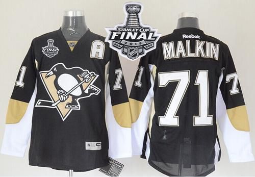 Penguins #71 Evgeni Malkin Black 2016 Stanley Cup Final Patch Stitched NHL Jersey
