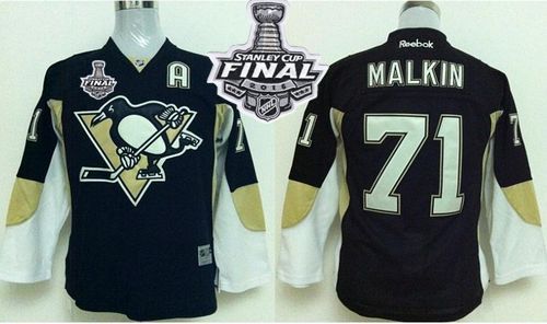 Penguins #71 Evgeni Malkin Black 2016 Stanley Cup Final Patch Stitched Youth NHL Jersey