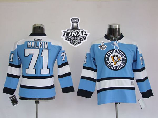 Penguins #71 Evgeni Malkin Blue 2017 Stanley Cup Final Patch Stitched NHL Jersey