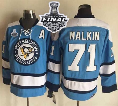 Penguins #71 Evgeni Malkin Blue Alternate CCM Throwback 2016 Stanley Cup Final Patch Stitched NHL Jersey