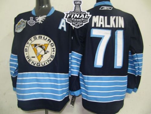 Penguins #71 Evgeni Malkin Dark BLue 2011 Winter Classic Vintage 2016 Stanley Cup Final Patch Stitched NHL Jersey