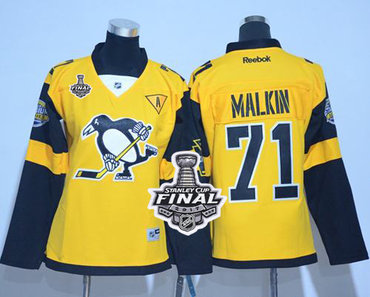 Penguins #71 Evgeni Malkin Gold 2017 Stadium Series Stanley Cup Final Patch Women's Stitched NHL Jersey