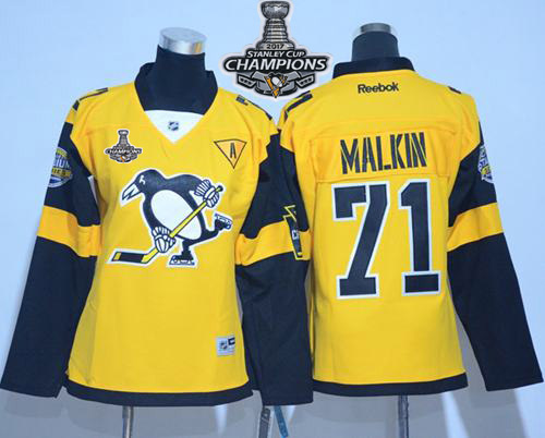 Penguins #71 Evgeni Malkin Gold 2017 Stadium Series Stanley Cup Finals Champions Women's Stitched NHL Jersey