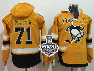 Penguins #71 Evgeni Malkin Gold Sawyer Hooded Sweatshirt 2017 Stadium Series Stanley Cup Final Patch Stitched NHL Jersey